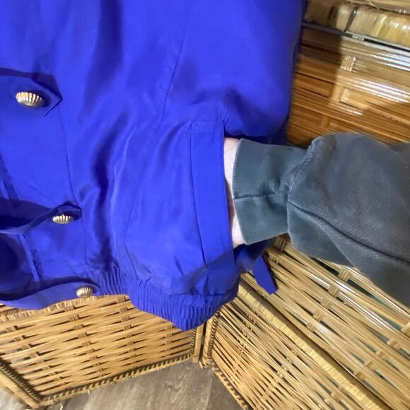 Vintage Hunt Club 100% Silk Jacket XL Cobalt Purple Gold Button 80s Bomber - Picture 7 of 9